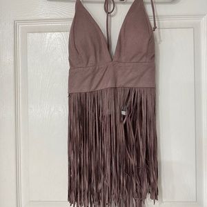 Charlotte Russe Mauve Faux Suede Fringe Halter top